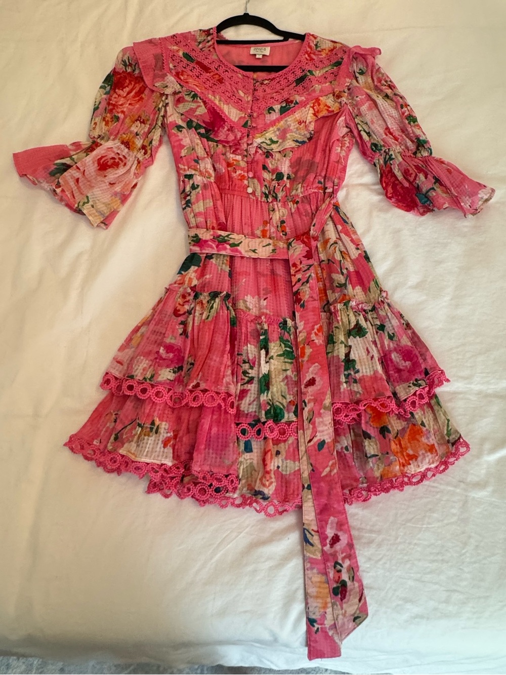 Hemant & Nandita Pink Floral Lace Ruffle Mini Dress Size S